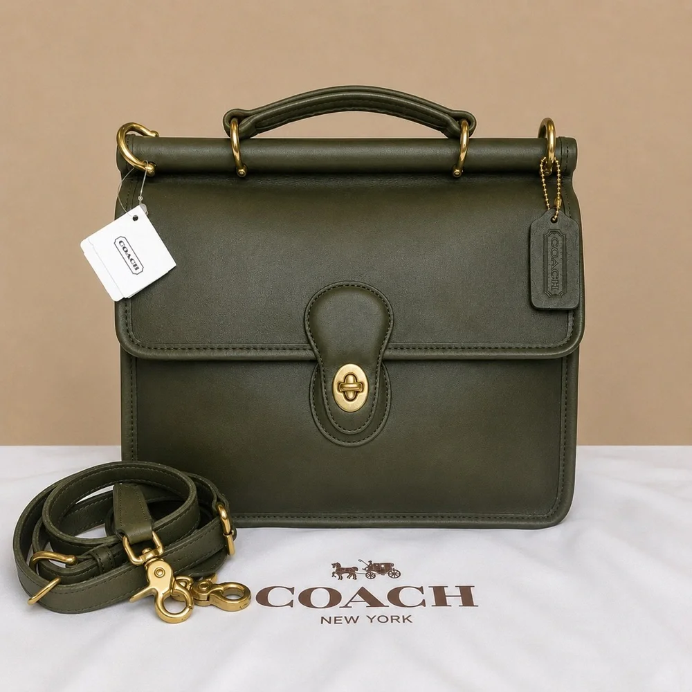 NWT Vintage COACH WILLIS Loden Green Top Handle Turn Lock Satchel 9927 COA